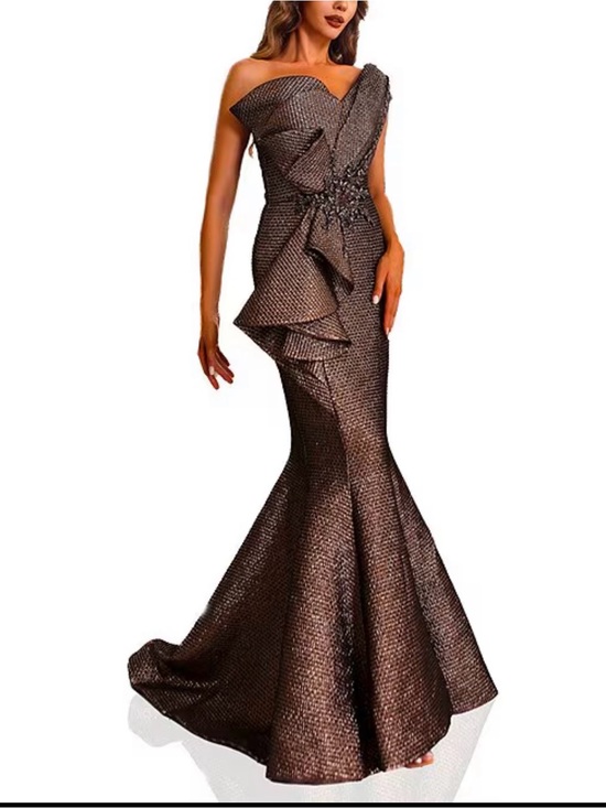 Terani Couture Dresses & Skirts - Terani Couture One-Shoulder Metallic Brown Mermaid Gown